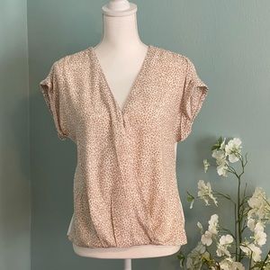 A New Day Leopard Print Short Sleeve Wrap Front Top Size Small